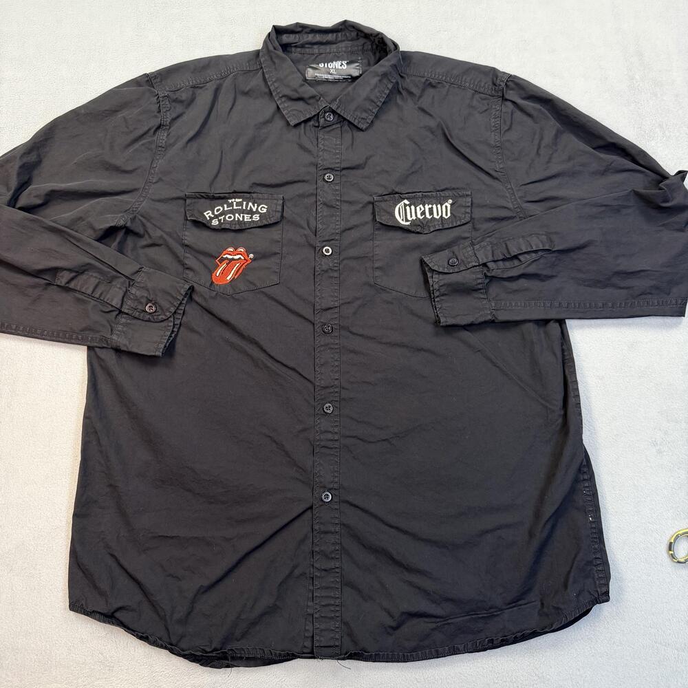 Rolling Stones Shirt Mens XL Black Cuervo Embroidered Long Sleeve Button-Up Band